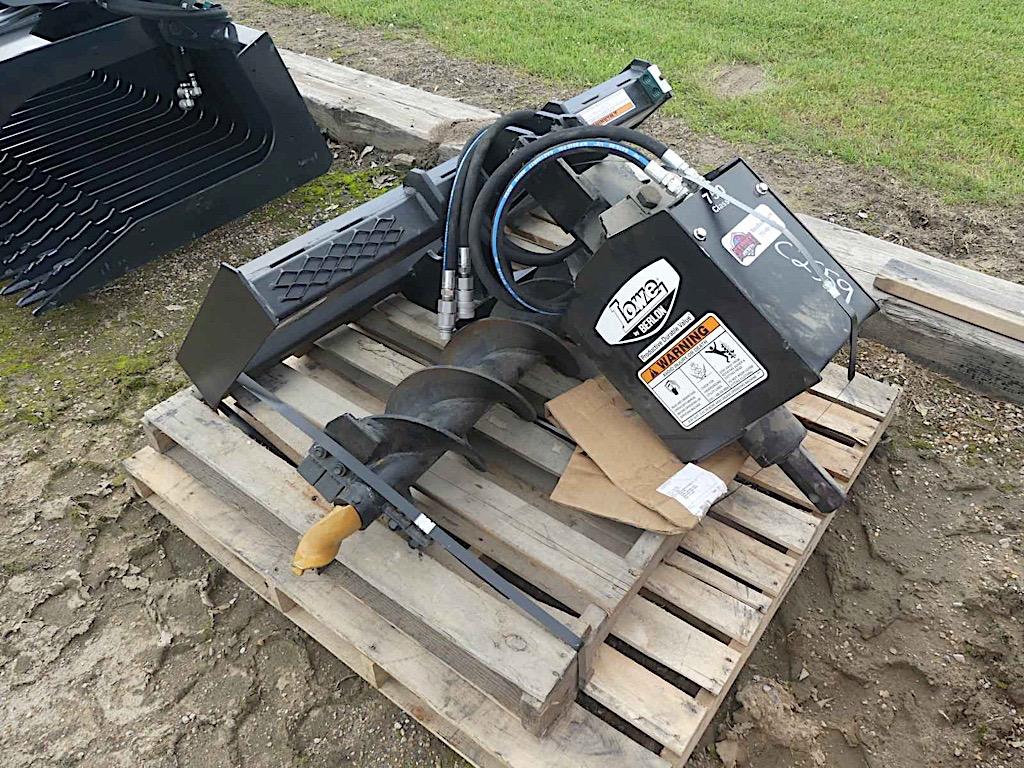Unused Lowe 750 Classic Hydraulic Auger w/ 9" Bit: w/ Skid Steer Quick Atta