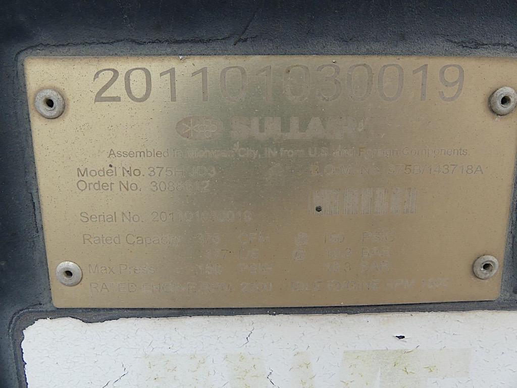 Sullair 375H Air Compressor, s/n 201101030019: Portable, S/A