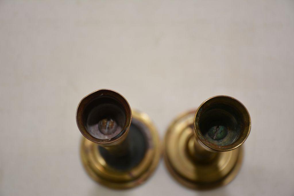 Pair of Brass Shells - Made into Candle Holders - Trench Art