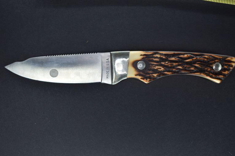 Remington R-6 Skinner Fixed Blade with Sheath and Sharpening Stone, Imitati