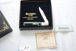 Remington 2000 Millenium Collectible Bullet Knife with mother of pearl, R1630, Lockback, green bone,