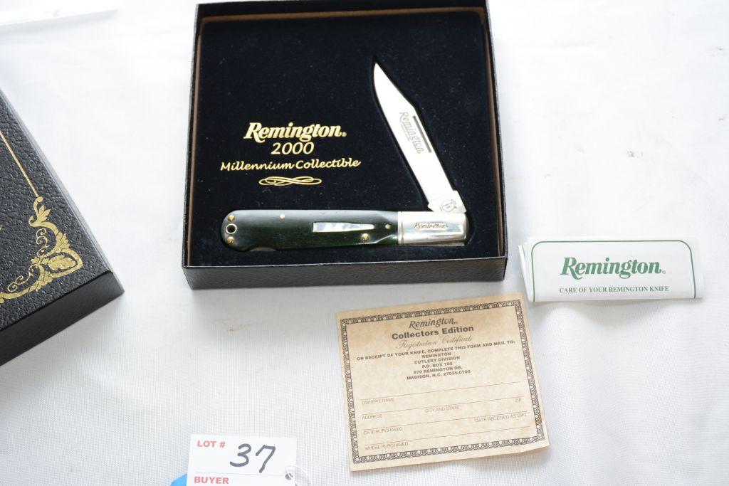 Remington 2000 Millenium Collectible Bullet Knife with mother of pearl, R1630, Lockback, green bone,