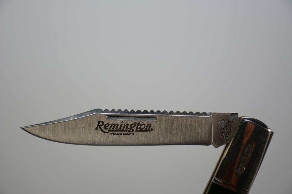Remington 2000 Millenium Collectible Bullet Knife with mother of pearl, R1630, Lockback, green bone,