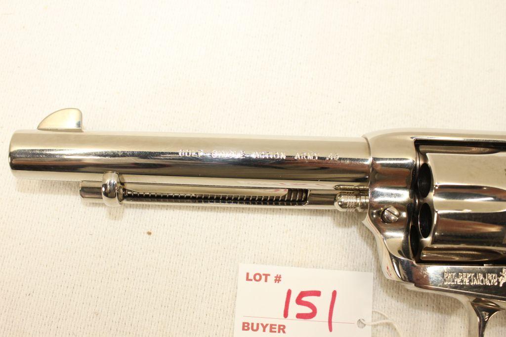 Colt Single Action Army 5.5" Nickel, .45 Long Colt Revolver, Stag Grips, Slight used-excellent condi