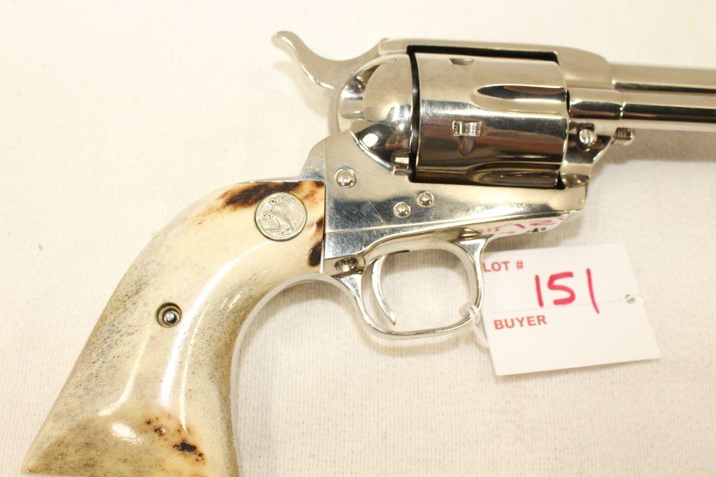 Colt Single Action Army 5.5" Nickel, .45 Long Colt Revolver, Stag Grips, Slight used-excellent condi