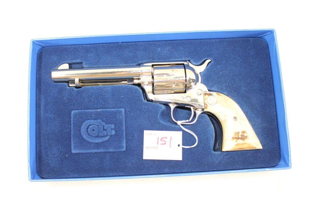 Colt Single Action Army 5.5" Nickel, .45 Long Colt Revolver, Stag Grips, Slight used-excellent condi