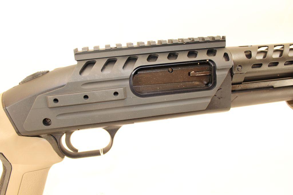 Mossberg Model 500, 12 gauge pump, collapsible stock, Talon F/E, 18.5" Barrel, matte with heath shie