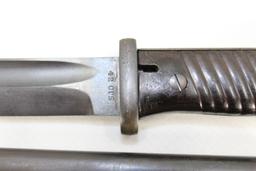 German Model 1884/98 bayonet with scabbard. #1826 on scabbard, 42crs on blade