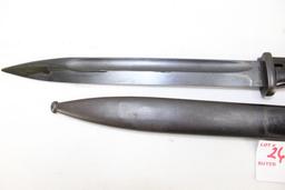 German Model 1884/98 bayonet with scabbard. #1826 on scabbard, 42crs on blade