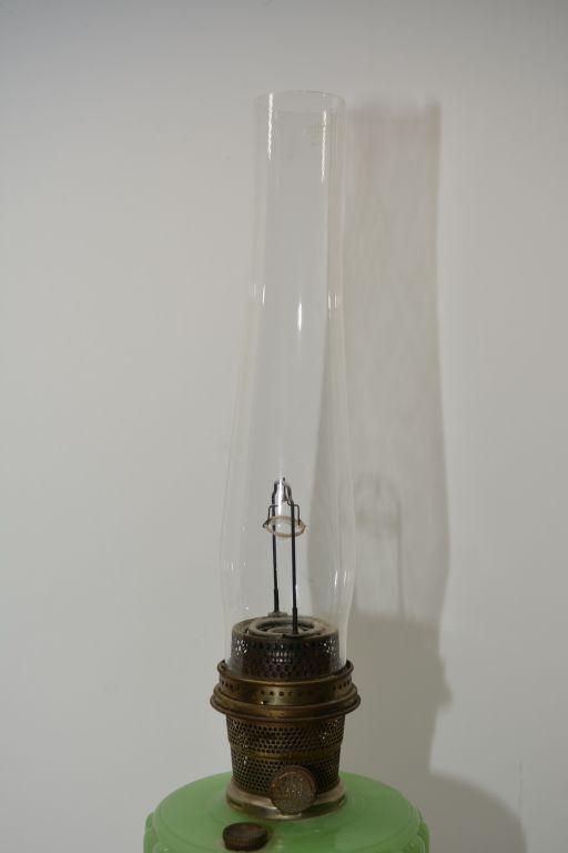 Oil Lamp, Jadeite Aladdin, Small Crack In Chimney
