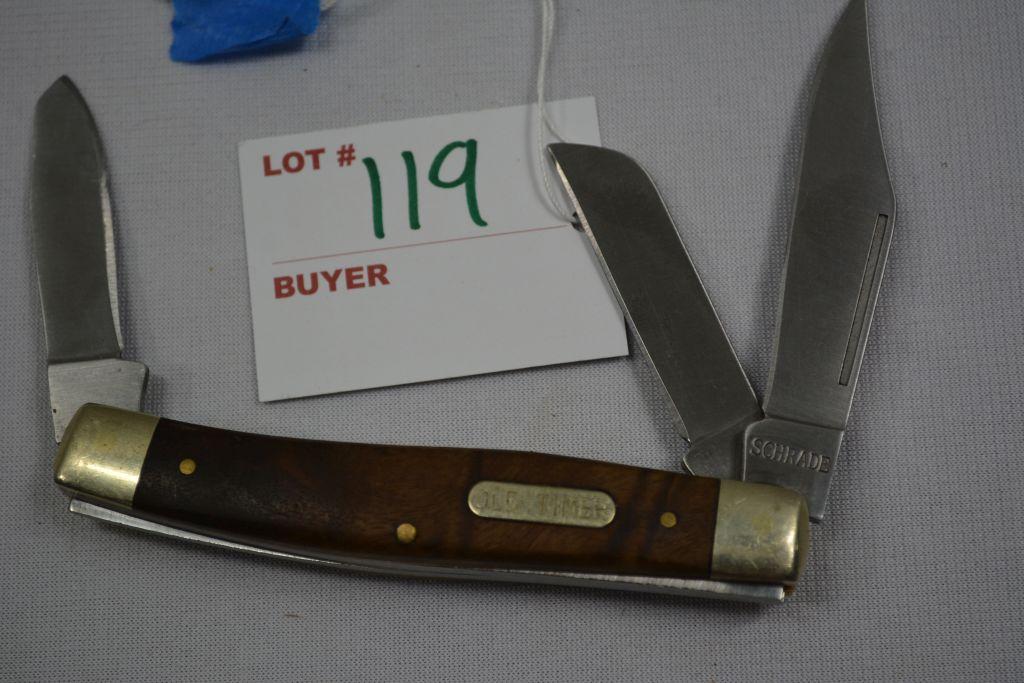 Schrade Old timer, wood handle, 3 blade pocket knife, #80TW, 2 1/2" blade