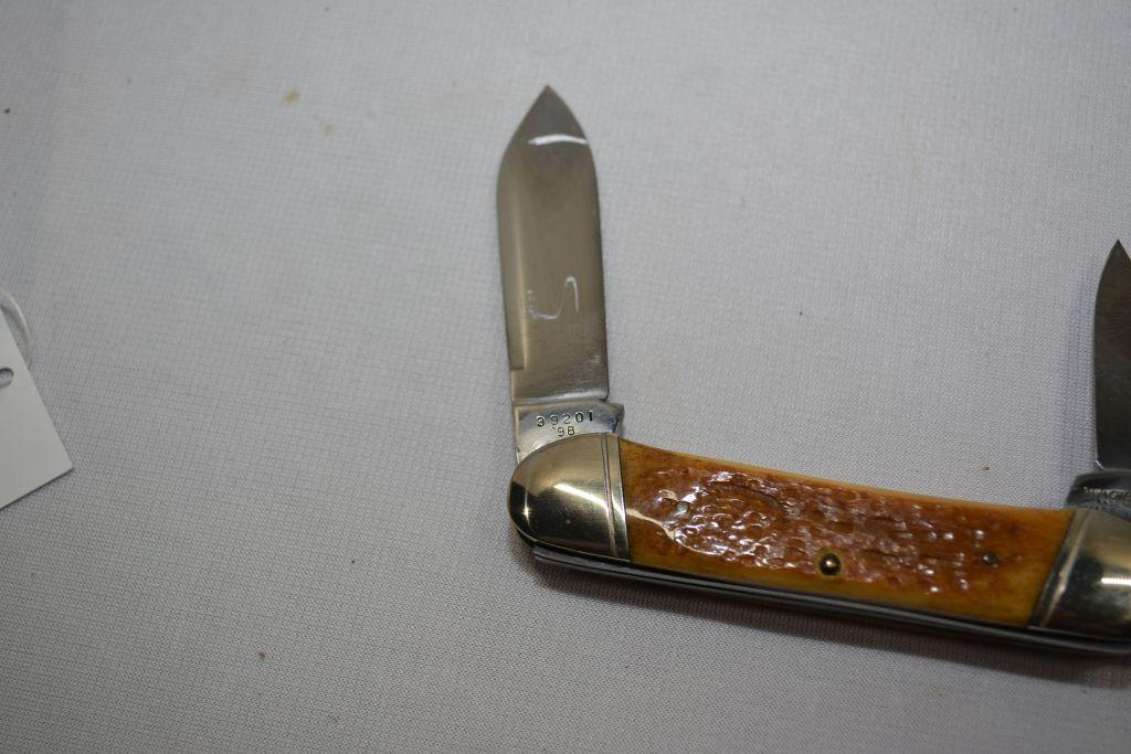 Winchester Cartridge Series folding 3 blade knife, W18 39201 AG, '98, bone handle, .30-30 cartridge,