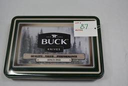 Buck Knife Special Edition Set, #373 Trio and #379 Solo folding knifes in metal case