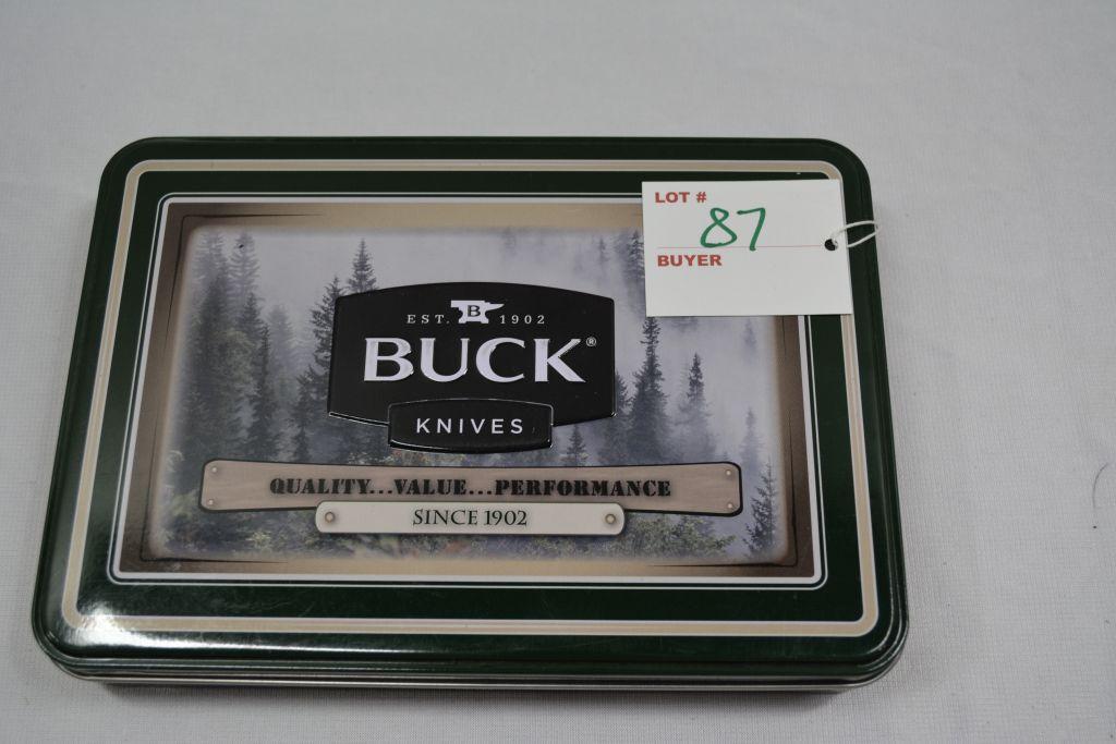 Buck Knife Special Edition Set, #373 Trio and #379 Solo folding knifes in metal case
