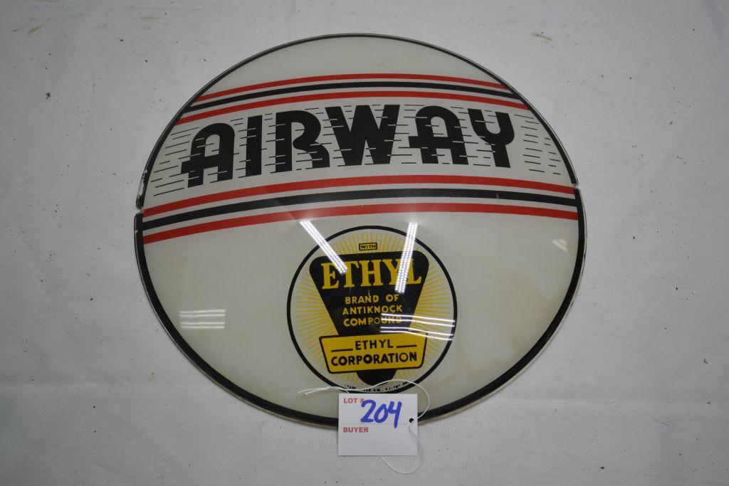 Vintage Airway Gas Globe Glass Face Plate Insert