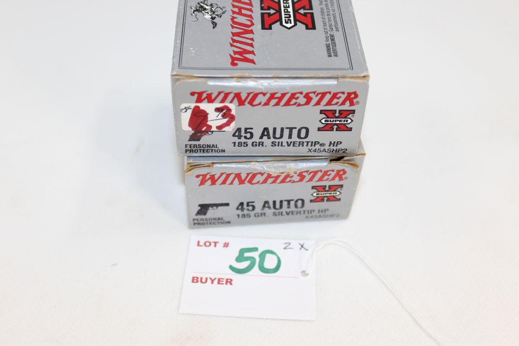 Winchester 45 Auto 185 Gr. Silver Tip Hollow Point; 2 Boxes 20 Rds/Box