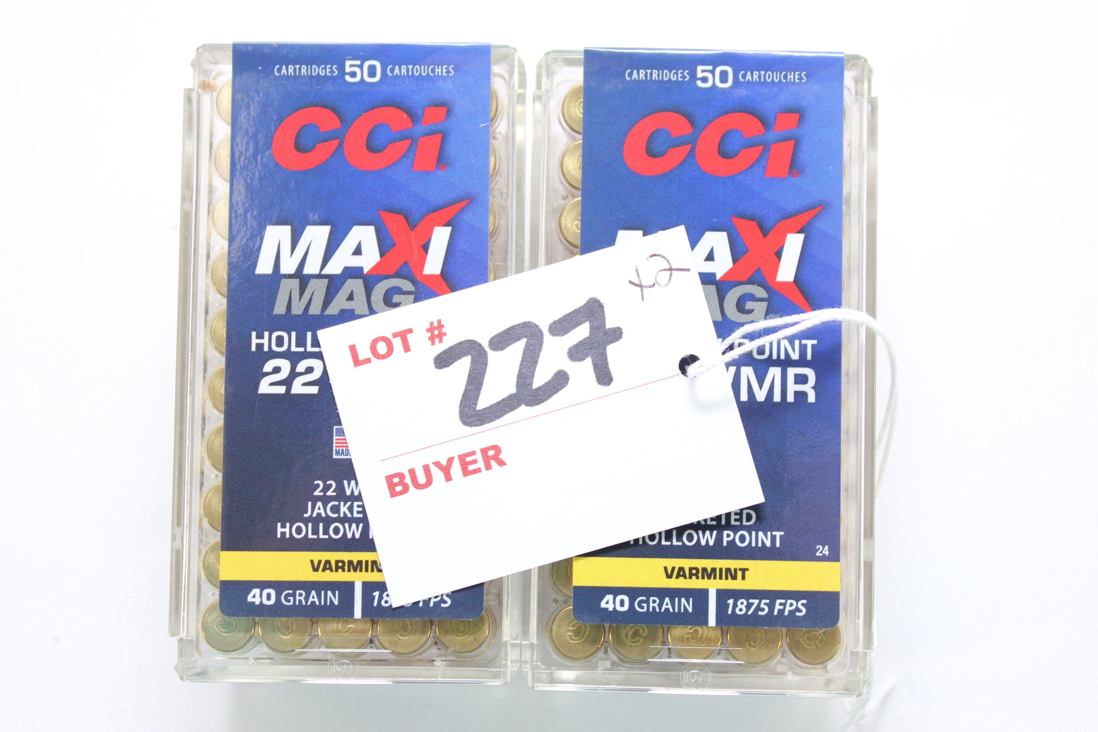 CCI Maxi Mag Varmint .22 Magnum 40 Gr. JHP; 2 Boxes, 50 Rds./Box