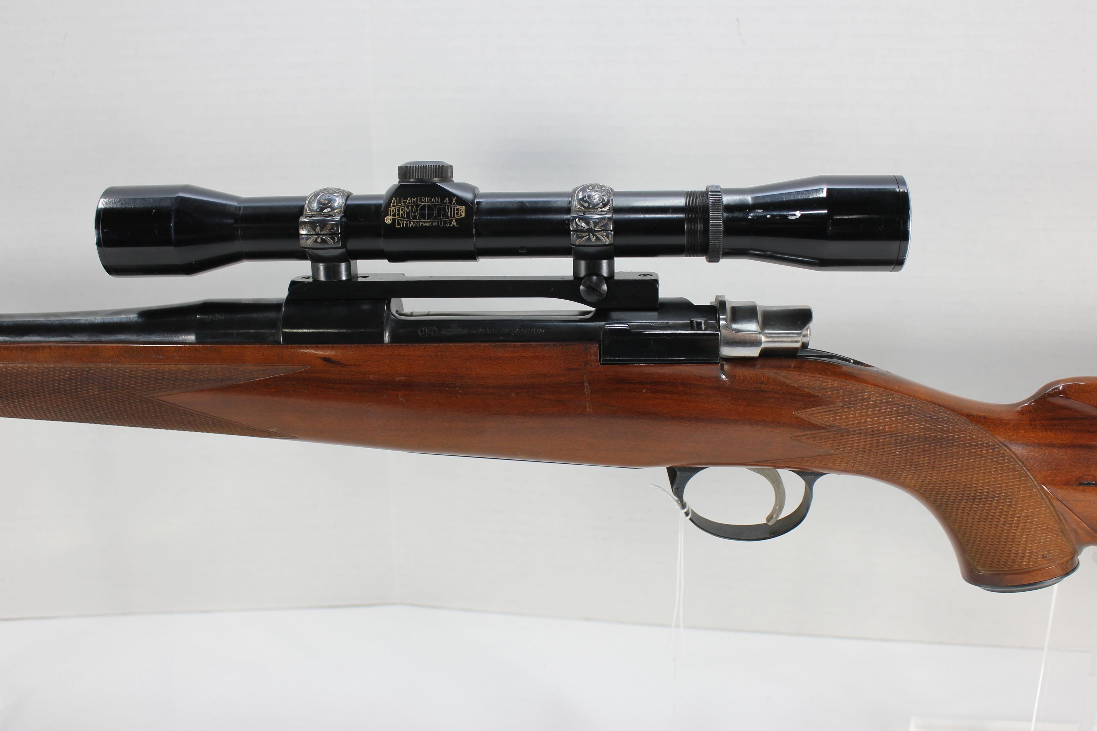 Factory FN Mauser Action; Made in Belgium; .338 Cal. Custom Rifle w/Adj. Trigger, 24" BBL, Lyman Per