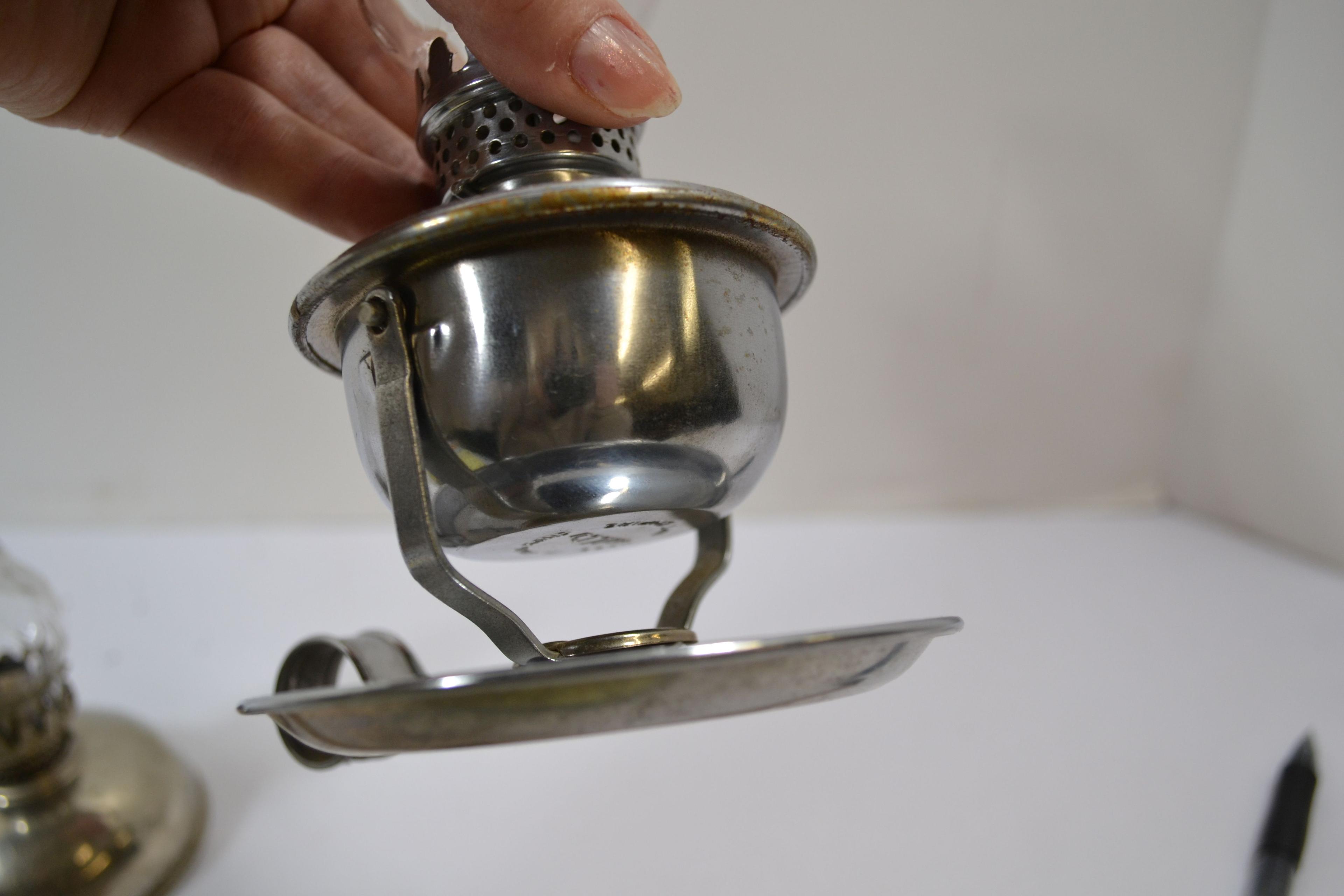 Pair of Mini Oil Finger Lamps; One w/Metal Swivel Base and One w/No. 41 Tin Base; Wire Handles