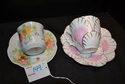 Decorative Flower Petal Cup and Saucer w/Gold Gilding and Decorative Flower Pattern Cup and Sauce