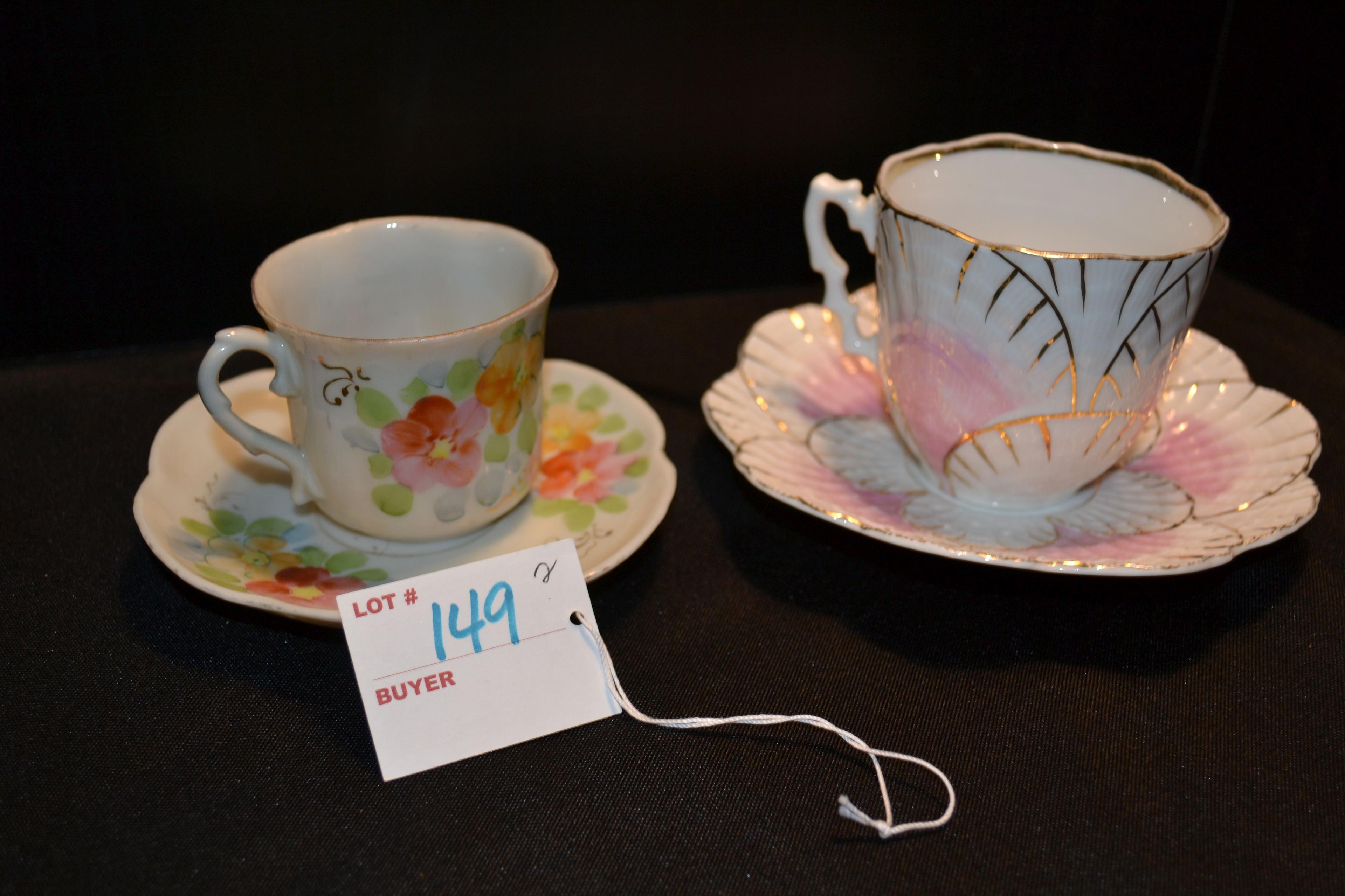 Decorative Flower Petal Cup and Saucer w/Gold Gilding and Decorative Flower Pattern Cup and Sauce