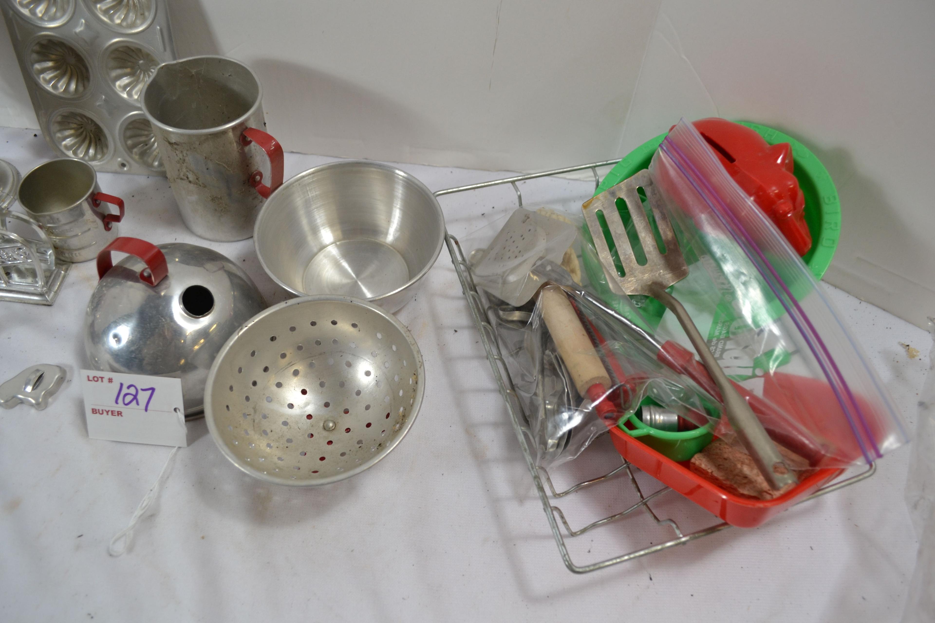 Large Group of Vintage Aluminum Child's Play Baking Assortment; Note lot number in photo should be 1