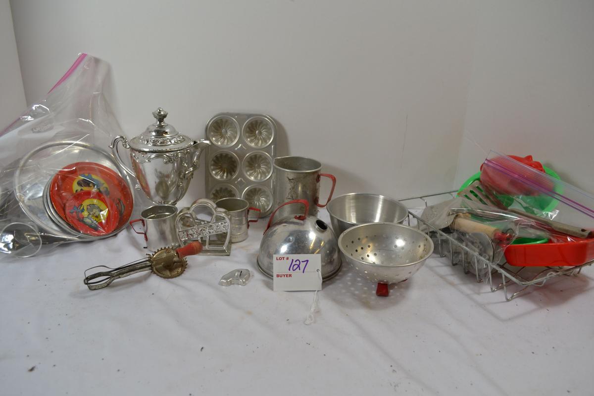 Large Group of Vintage Aluminum Child's Play Baking Assortment; Note lot number in photo should be 1