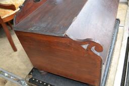 Vintage Walnut Table Top Secretary w/Red Velvet Interior and Black Fake Fur; 25"x13-1/2"x12"