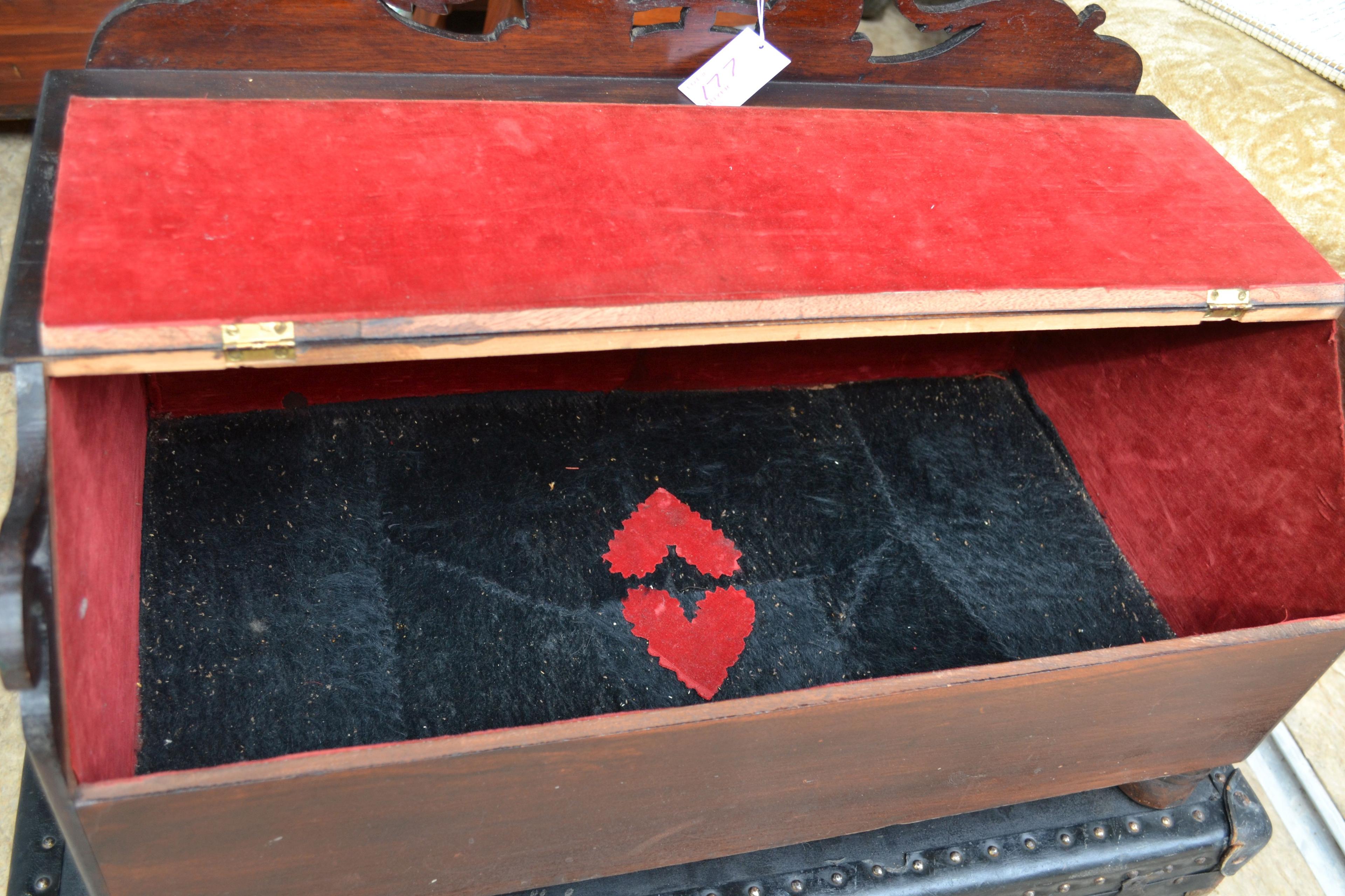 Vintage Walnut Table Top Secretary w/Red Velvet Interior and Black Fake Fur; 25"x13-1/2"x12"