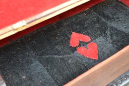 Vintage Walnut Table Top Secretary w/Red Velvet Interior and Black Fake Fur; 25"x13-1/2"x12"