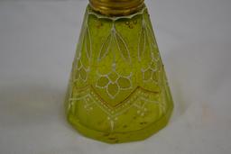Vintage Green Mini Oil Lamp w/Applied Enamel White and Gold Paint; 3" High' Small Chip on Base