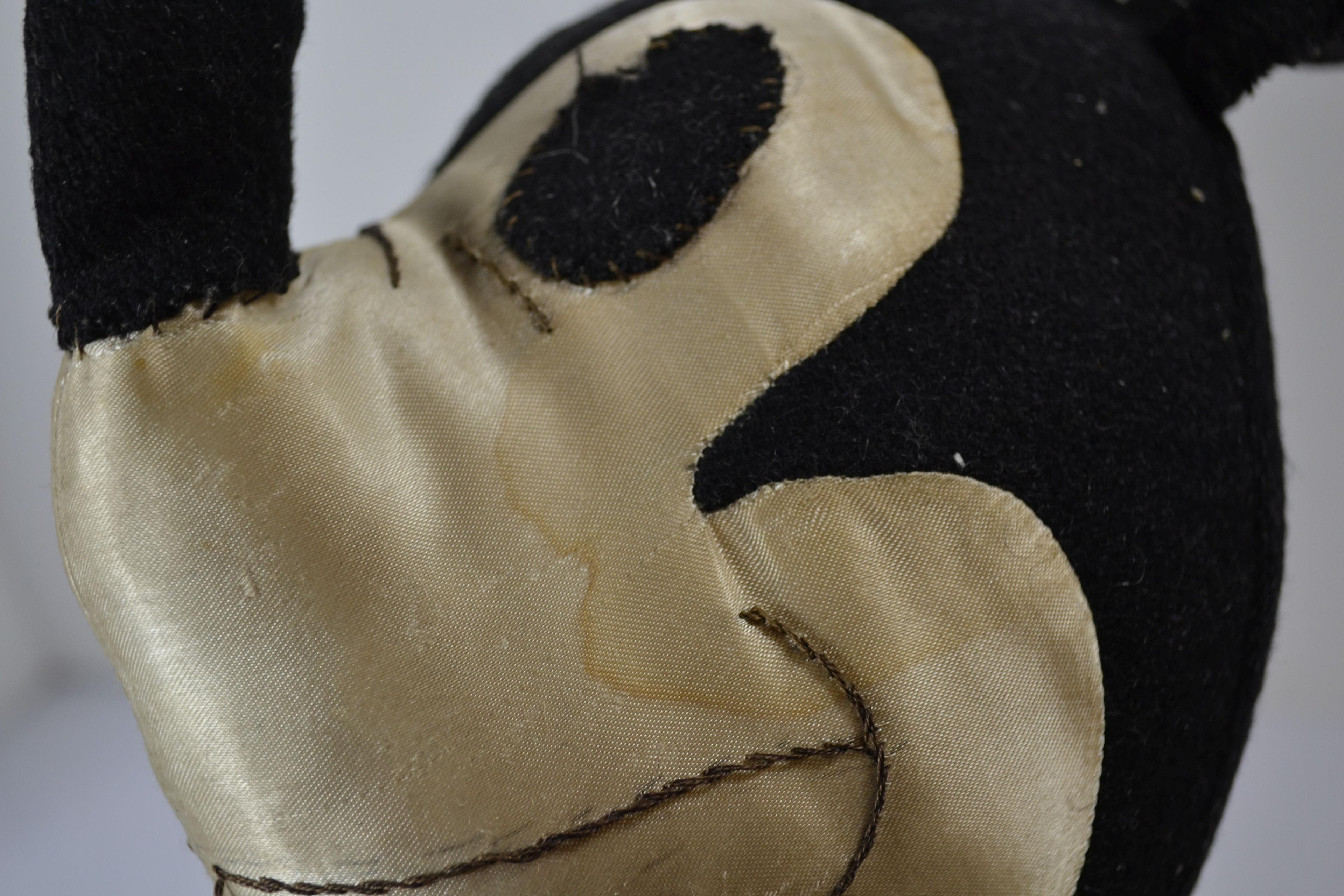 Vintage Felt and Cloth w/Satin Face Mickey Mouse; 1930s to 1950s; Bendable; 18"; Arm Needs Stitches