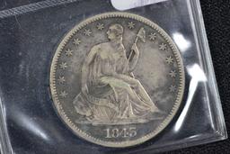 1845 Seated Liberty Half Dollar; VF
