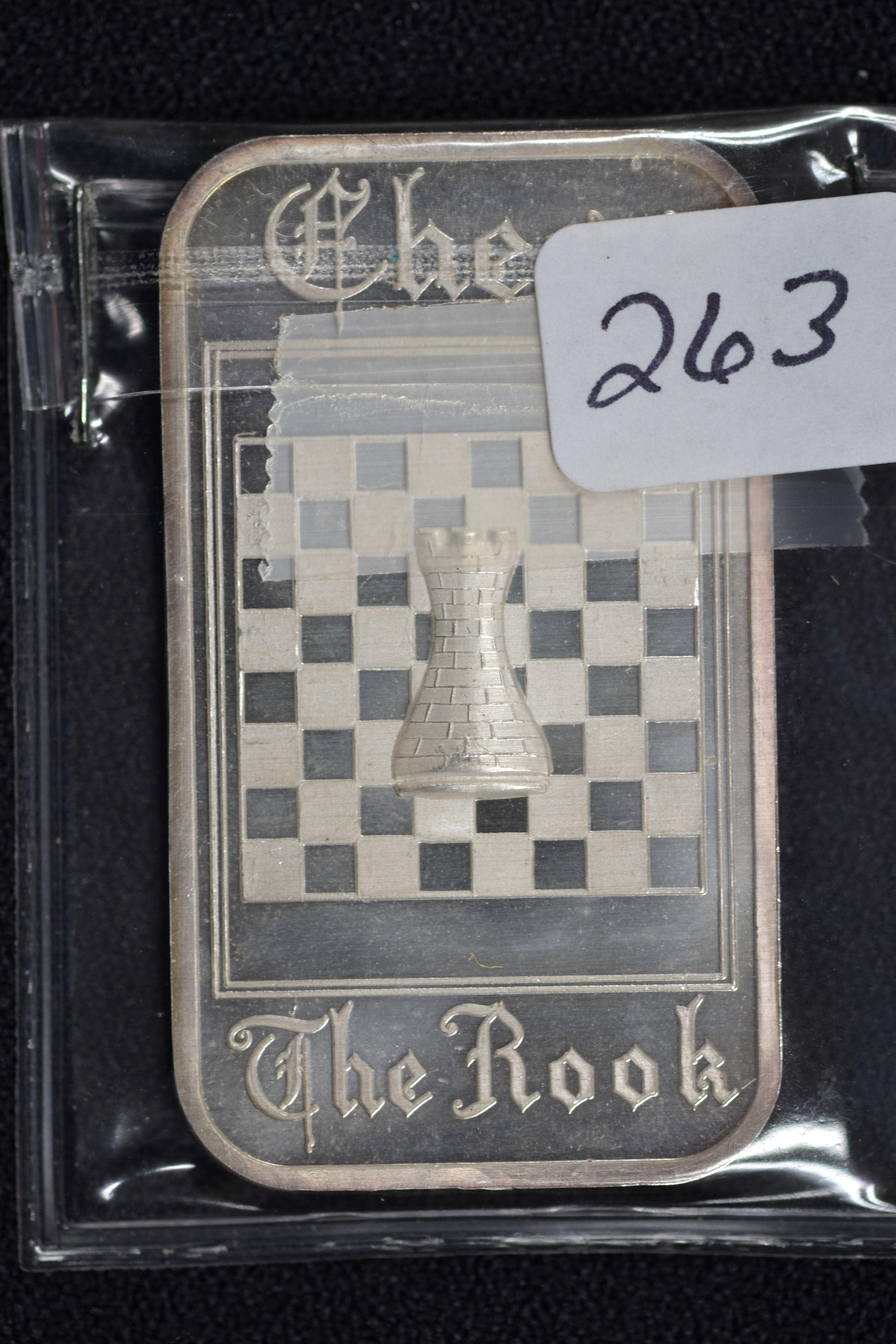 1 Oz. Silver Bar w/Chess Board and Rook Piece Scene