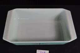 Pyrex Starburst No. 575 Space Saver w/Lid; Mfg. 1960; Chip on lid and dish.