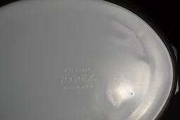 Pyrex White Snowflake on Charcoal Open Baker w/Lid; Mfg. 1958-1960