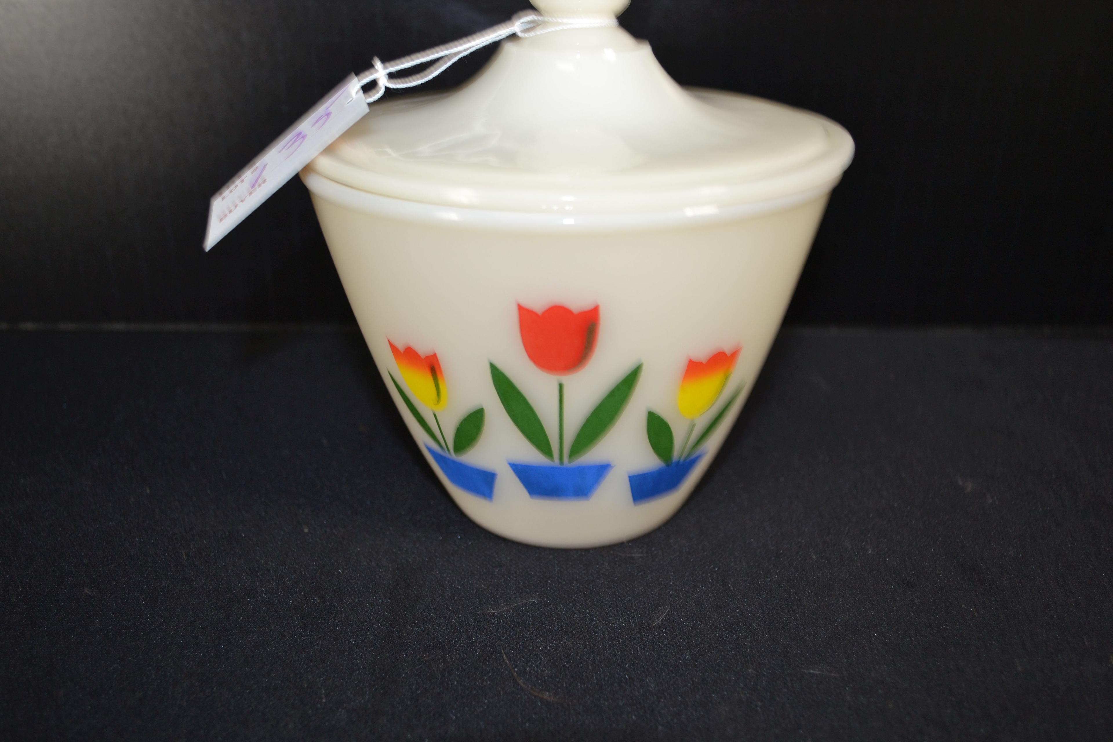 Fire-King Tulip Grease Jar w/Lid