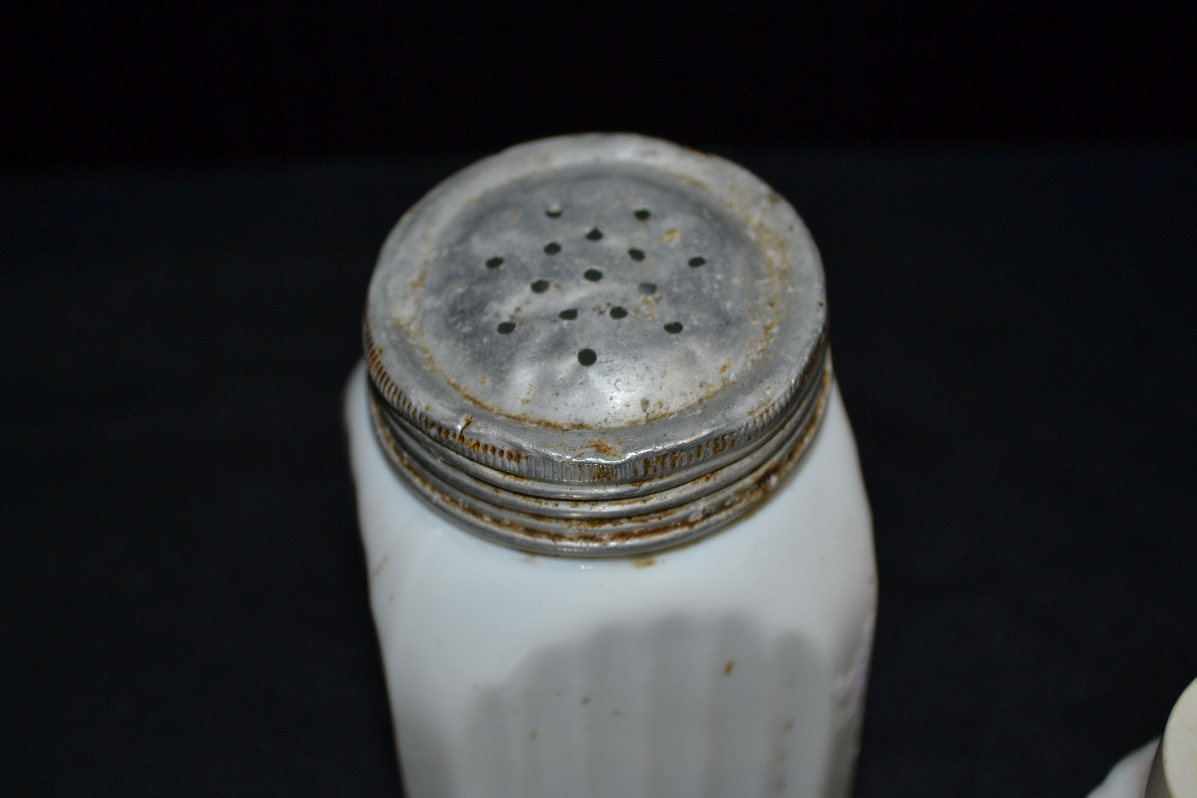 Group of Milk Glass Salt and Pepper and Spice Jars