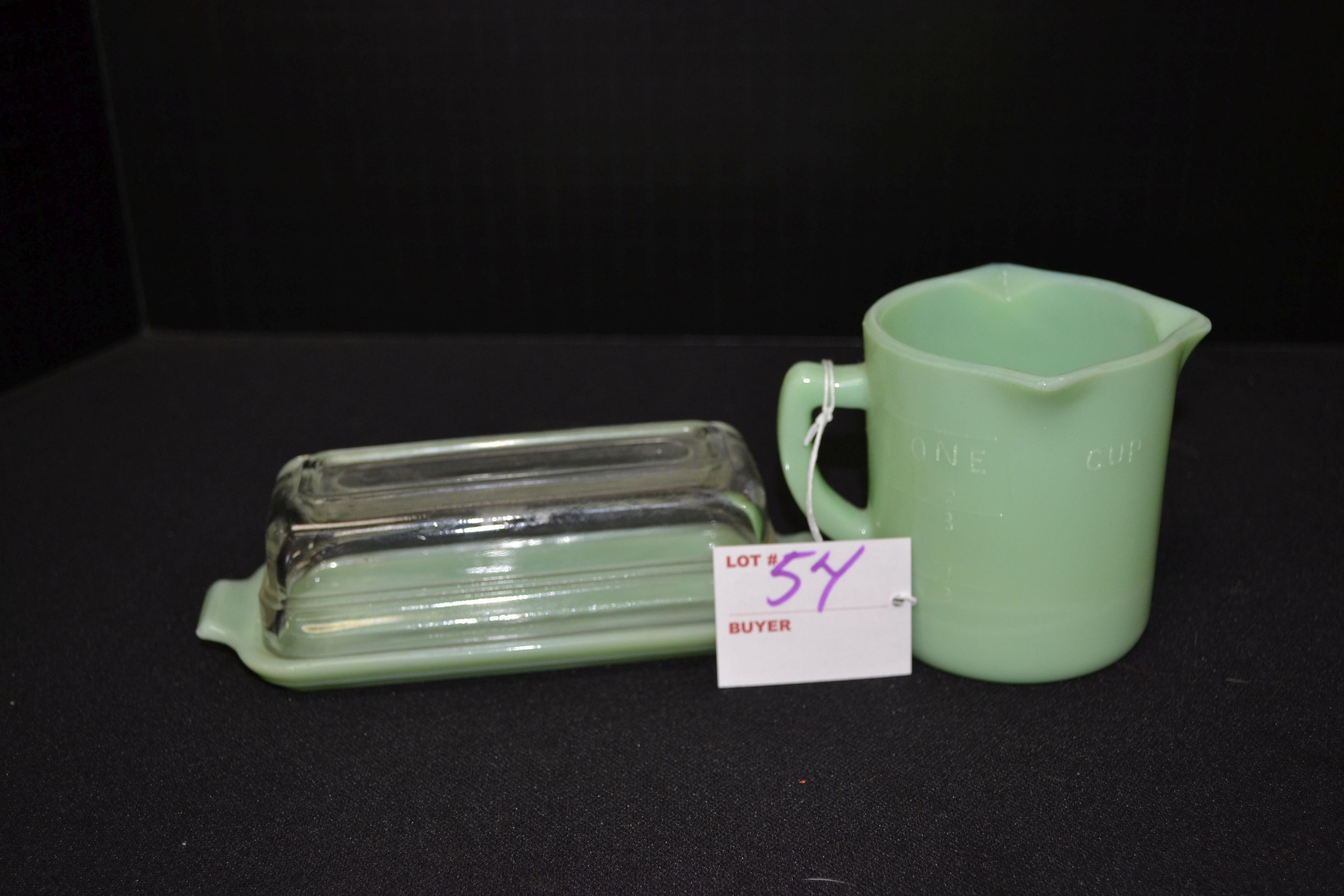 Fire-King Jadeite Butter Dish and Fire-King Jadeite One Cup Liquid Measuring Cup