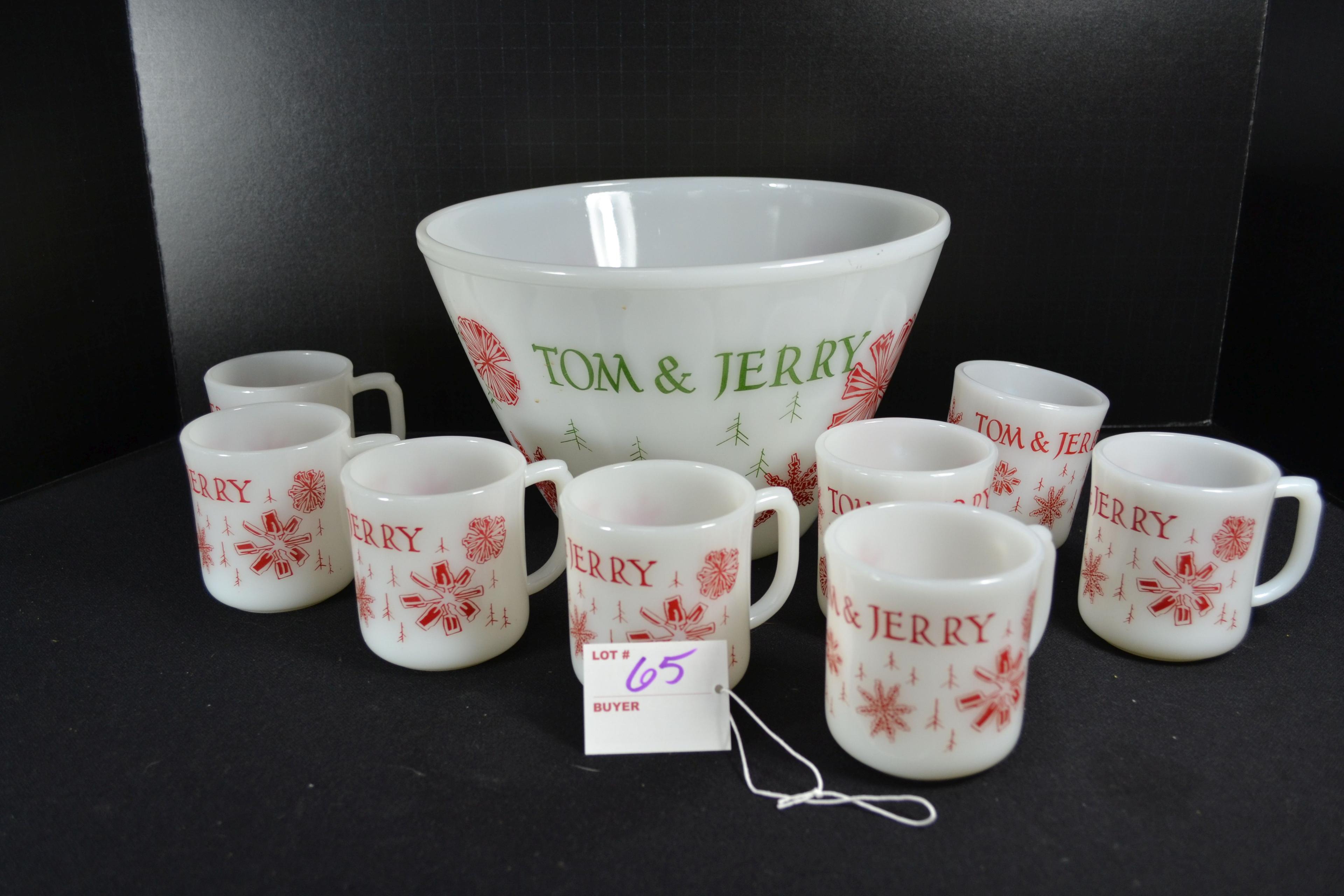 Fire-King Tom and Jerry Snowflake Eggnog Bowl and 8 Cup Set