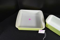 Pyrex Lime Bakeware including No. 213 Loaf Pan and No. 222 Square Cake Dish; Mfg. 1952-1955