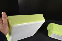 Pyrex Lime Bakeware including No. 213 Loaf Pan and No. 222 Square Cake Dish; Mfg. 1952-1955