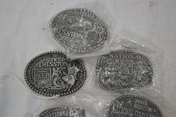 Group of 6 Youth Hesston Rodeo Buckles; 1997, 2004, 05, 06, 09 and 2010; New & Used