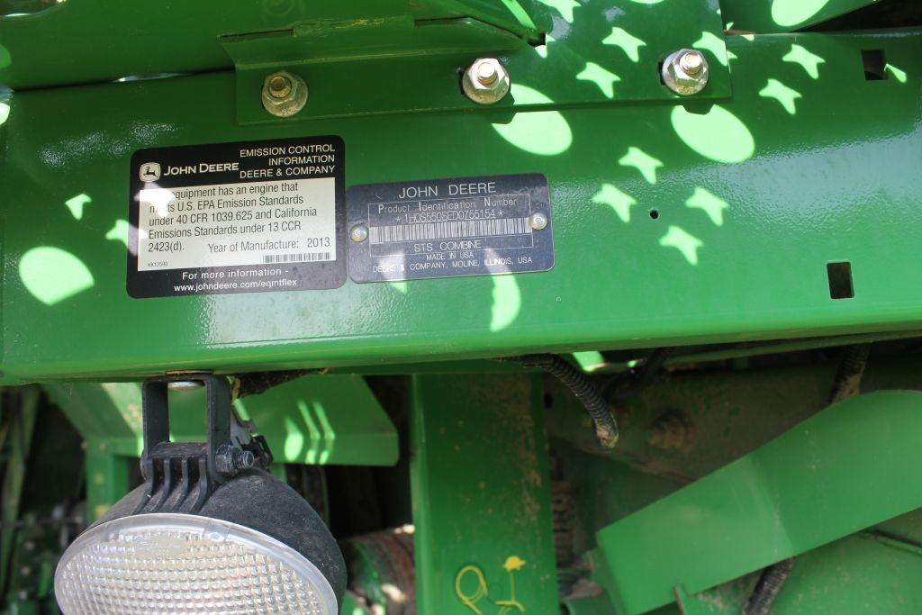 2013 John Deere S550 Combine, 2264E 1394S Hours, Rear Wheel Assist, Chopper, Backup Camera, Dual Gra