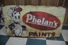 1956 Phelan's Paint Metal Sign on Wooden Frame; 71"x41"
