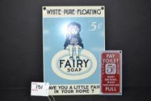 Contemporary Porcelain Fairy Soap and Contemporary Pay Toilet Sign; 7"x2"