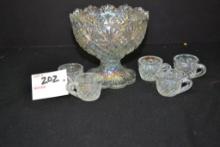 Westmoreland Iridescent Miniature Punch Bowl w/5 Matching Cups