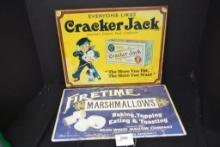 Pair of Contemporary Cracker Jack and Firetime Marshmallows Signs; 16"x10"
