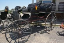 4 Person Steel Wheel Surrey Buggy, Good Shape, Good Wheels, With Buggy Shafts, Black With Red Pin