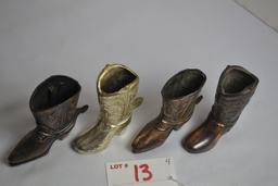 Group of 4 Metal, Brass, and Silver-Colored Cowboy Boot Toothpick Holders